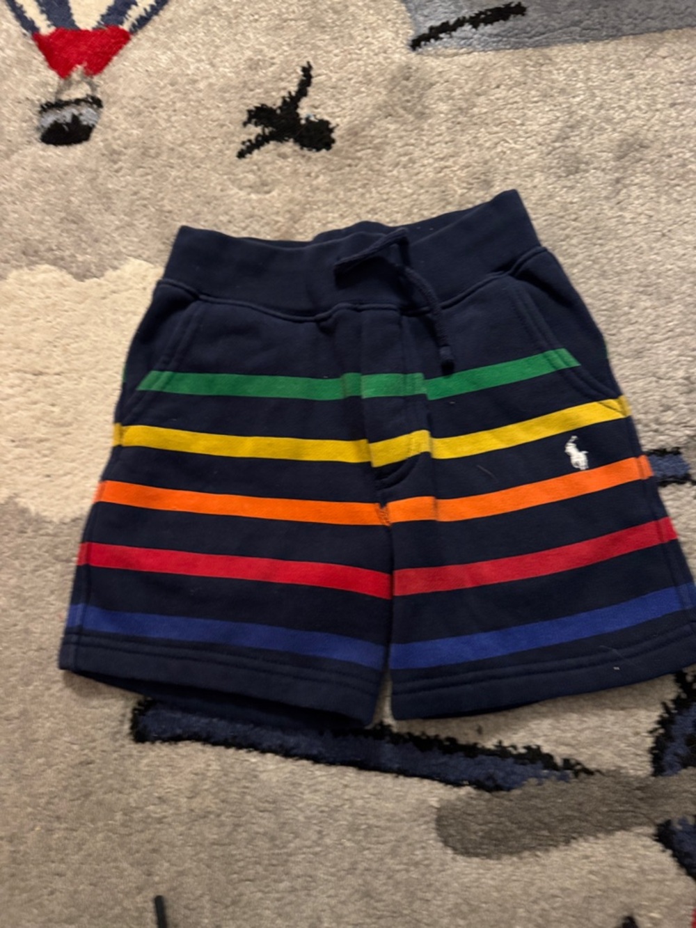 Ralph Lauren Navy Shorts with Rainbow Stripes